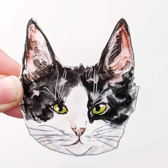 Tuxedo Cat Pin Pet Handmade Button - Picture 4 of 7